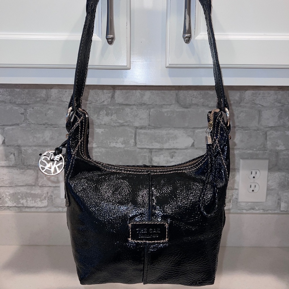 The Sak Black Textured Patent Leather Purse Bag